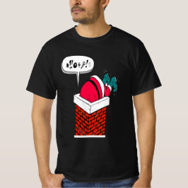 ユーモラスなサンタが煙突にハマった Tシャツ