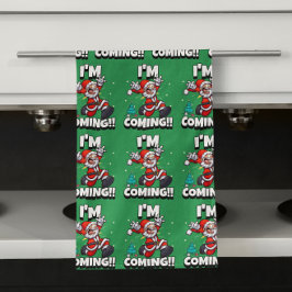 ユーモラスなサンタクロースの模様 面白いクリスマス キッチンタオル