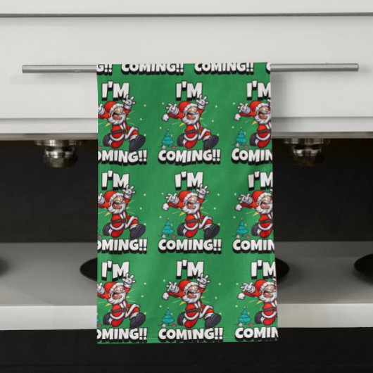 ユーモラスなサンタクロースの模様 面白いクリスマス キッチンタオル