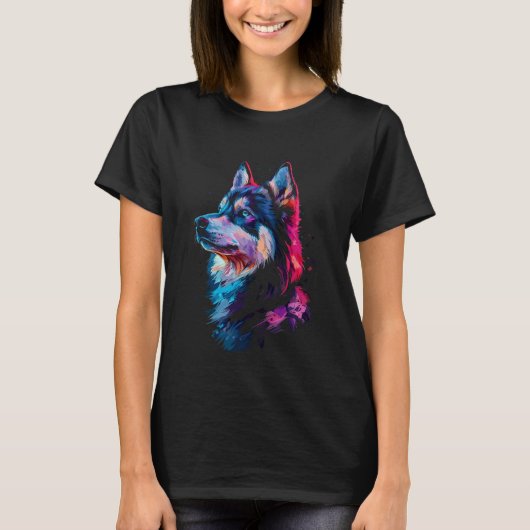 ユーモラスなシベリアンハスキーの印象派 Tシャツ (正面)