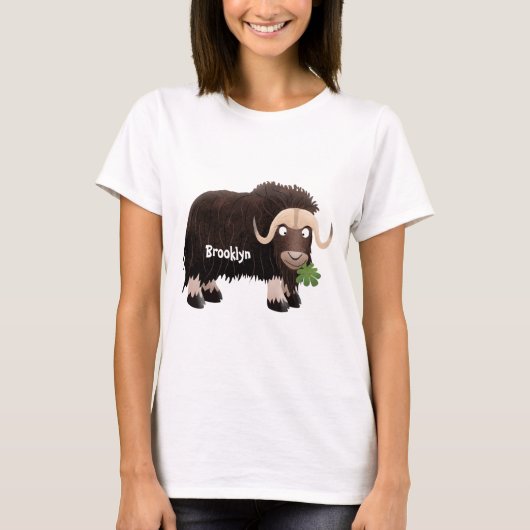 ユーモラスなジャコウウシのキャラクターイラスト Tシャツ (正面)