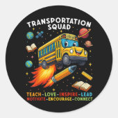 ユーモラスなスクールバスの運転手 Transportation Squad ラウンドシール (正面)
