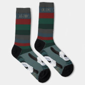 ユーモラスなトルコブルーグレーの「Fleece Navidad」ラマ ソックス (右)