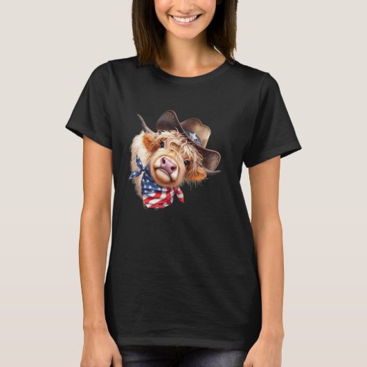 ユーモラスなハイランドコウ Scottish 牛 7月4日 アメリカ Tシャツ (正面)
