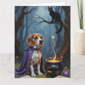 ユーモラスなハロウィンのビーグル犬の絵 カード (正面)