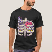 ユーモラスなハートと肋骨のキャラクターTシャツデザイン Tシャツ (正面)