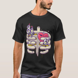 ユーモラスなハートと肋骨のキャラクターTシャツデザイン Tシャツ