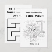 ユーモラスなブルドッグ建設業 "I Dig You" ぬりえマ サンキューカード (正面/裏面)
