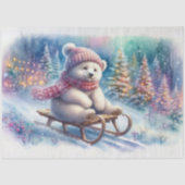 ユーモラスなホッキョクグマのモリゾーさん sled 切り絵 薄葉紙 (正面)