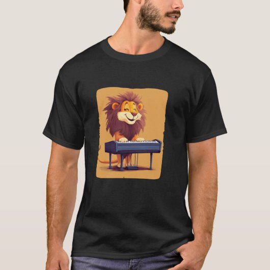 ユーモラスなライオンがグランドピアノを演奏 Tシャツ (正面)