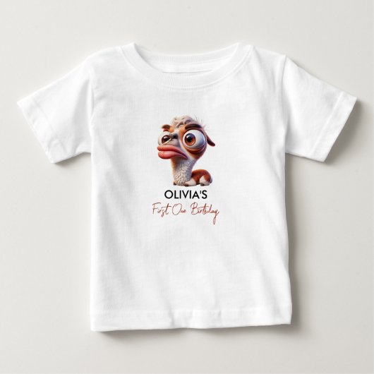 ユーモラスなラマの似顔絵 1歳の誕生日お祝い ベビーTシャツ (正面)