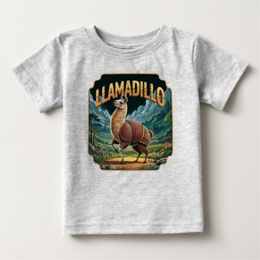ユーモラスなリャマディージョのイラスト ベビーTシャツ (正面)