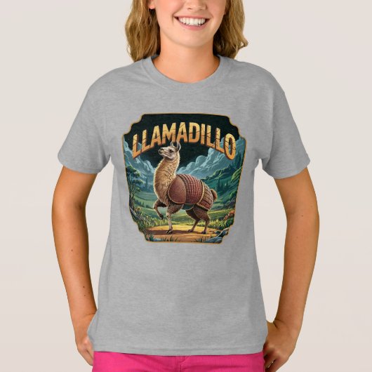 ユーモラスなリャマディージョのイラスト Tシャツ (正面)
