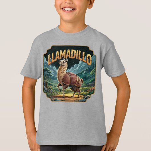 ユーモラスなリャマディージョのイラスト Tシャツ (正面)