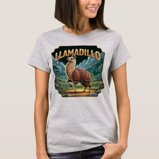 ユーモラスなリャマディージョのイラスト Tシャツ (正面)