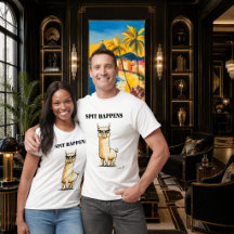 ユーモラスなリラTシャツ "Spit Happens"