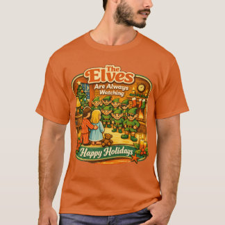 ユーモラスなヴィンテージ・クリスマス・エルフは見ている Tシャツ