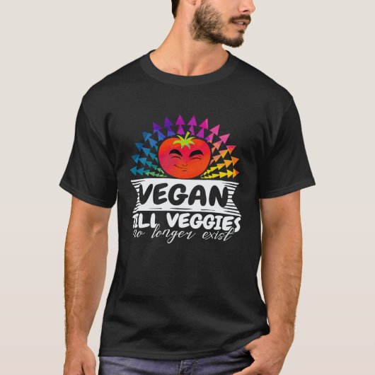 ユーモラスなヴィーガン、野菜がなくなるまでイラスト Tシャツ (正面)