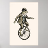 ユーモラスな一輪車のカエル ビンテージ風ポスター ポスター (正面)
