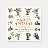 ユーモラスな動物の2歳の誕生日パーティー スタンダードカクテルナプキン (正面)