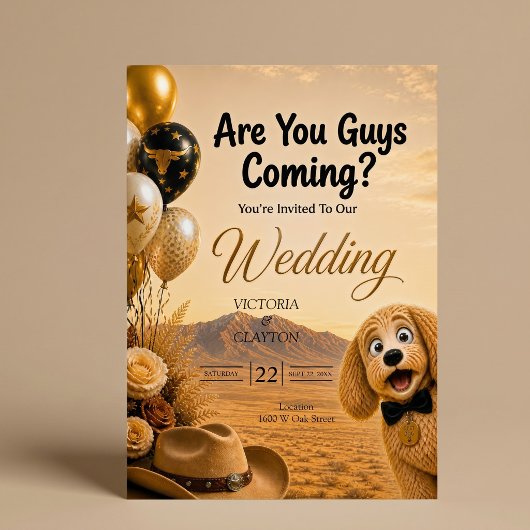 ユーモラスな南部スタイルの犬の結婚式 Are You Guys Coming? 招待状
