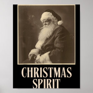 ユーモラスな喫煙サンタクロース クリスマスTシャツ ビンテージ ポスター