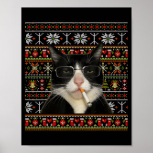 ユーモラスな喫煙猫のミーム クリスマスアグリーセーター 猫 ポスター