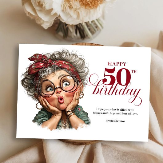 ユーモラスな女性の50歳の誕生日グリーティング 招待状