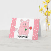 ユーモラスな子豚の誕生日 カード (黄色い花)