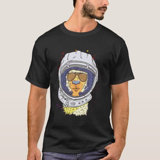 ユーモラスな宇宙とラマのデザイン ラマ宇宙飛行士 Tシャツ (正面)