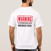 ユーモラスな宗教的な警告文句の祈りのTシャツ