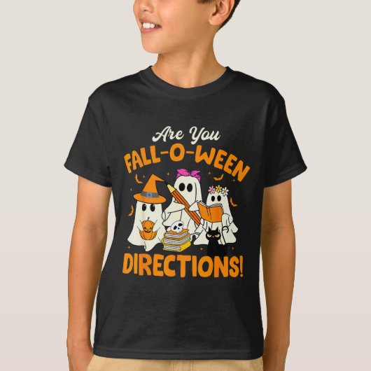 ユーモラスな幽霊の先生のFall-o-ween案内 Tシャツ (正面)