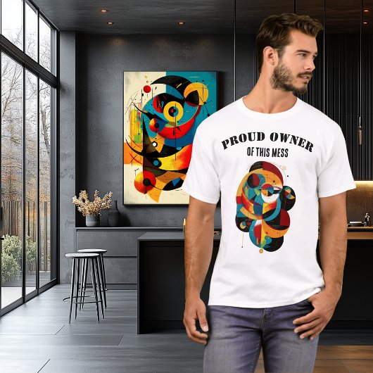 ユーモラスな幾何学アート、個性的なモダンアブストラクト Tシャツ