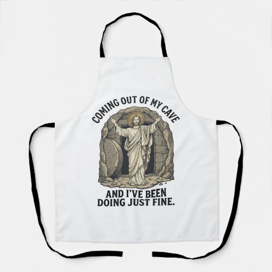 ユーモラスな復活の洞窟のビンテージ風彫刻Tシャツデザイン エプロン (正面)