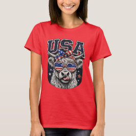 ユーモラスな愛国ハイランドカウ アメリカ独立記念日 Tシャツ
