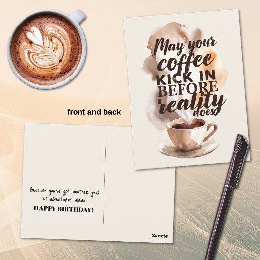 ユーモラスな朝のコーヒー愛好家の誕生日 ポストカード