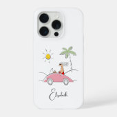 ユーモラスな漫画の女性の高級車とヤシの木 iPhoneケース (裏面)