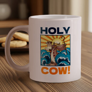 ユーモラスな牛の「Holy Cow!」ビジュアルパロディ 動物・キャラクター ジャンボコーヒーマグカップ