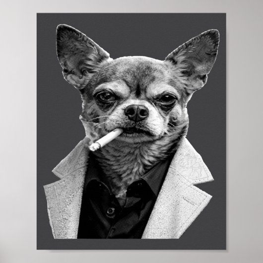 ユーモラスな犬がタバコを吸うチワワのミーム  幽默 L ポスター (正面)