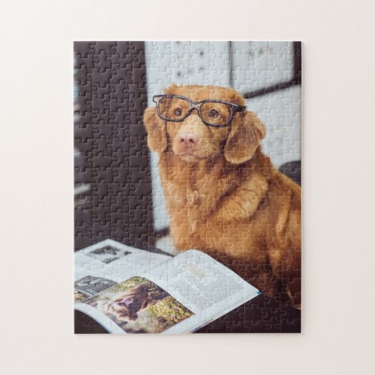 ユーモラスな犬の読書 ジグソーパズル (縦)