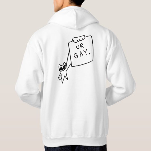 ユーモラスな猫の「UR GAY」パーカー、ボールドミニマリストデザイン パーカ (裏面)
