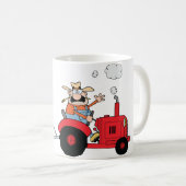 ユーモラスな田舎の農家のトラクターのキャラクター コーヒーマグカップ (正面右)