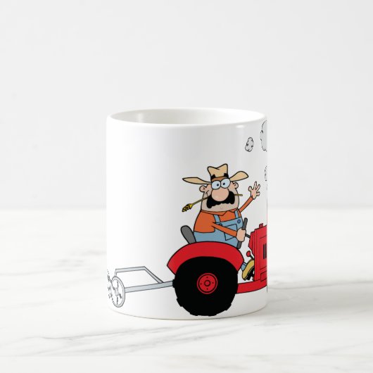 ユーモラスな田舎の農家のトラクターのキャラクター コーヒーマグカップ (中央)
