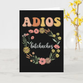 ユーモラスな皮肉なAdios Bitchachos フラワー レトロ 可愛い カード (黄色い花)