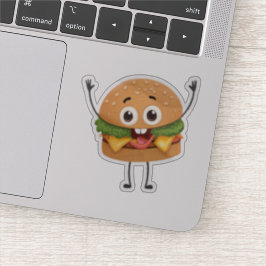 ユーモラスな笑顔のハンバーガービニールステッカー | かわいい3Dフード シール