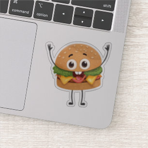 ユーモラスな笑顔のハンバーガービニールステッカー かわいい3Dフード シール