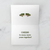 ユーモラスな結婚記念日のカエル夫婦 ピンクのスイレン カード (内部)