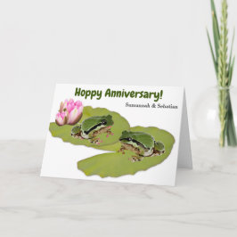 ユーモラスな結婚記念日のカエル夫婦 ピンクのスイレン カード