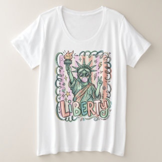 ユーモラスな自由の女神バブルガム愛国 プラスサイズTシャツ