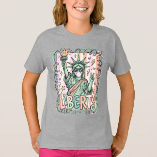 ユーモラスな自由の女神バブルガム愛国 Tシャツ